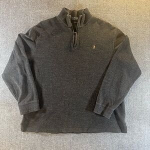 Polo Ralph Lauren XL Gray Estate-Rib Quarter-Zip Multi-Color Pony Cotton Sweater